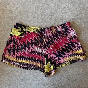 French Connection Women's Athletic Shorts in Pink and Yellow Pattern